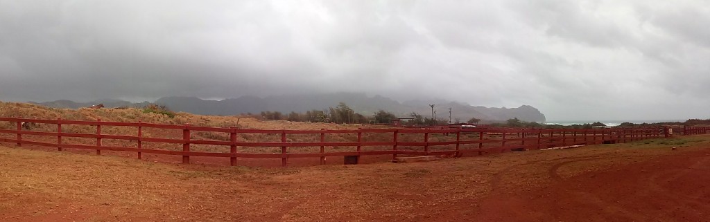 Even in a rain storm, you can get out and explore – here, I’m looking toward the Na Pali Coast