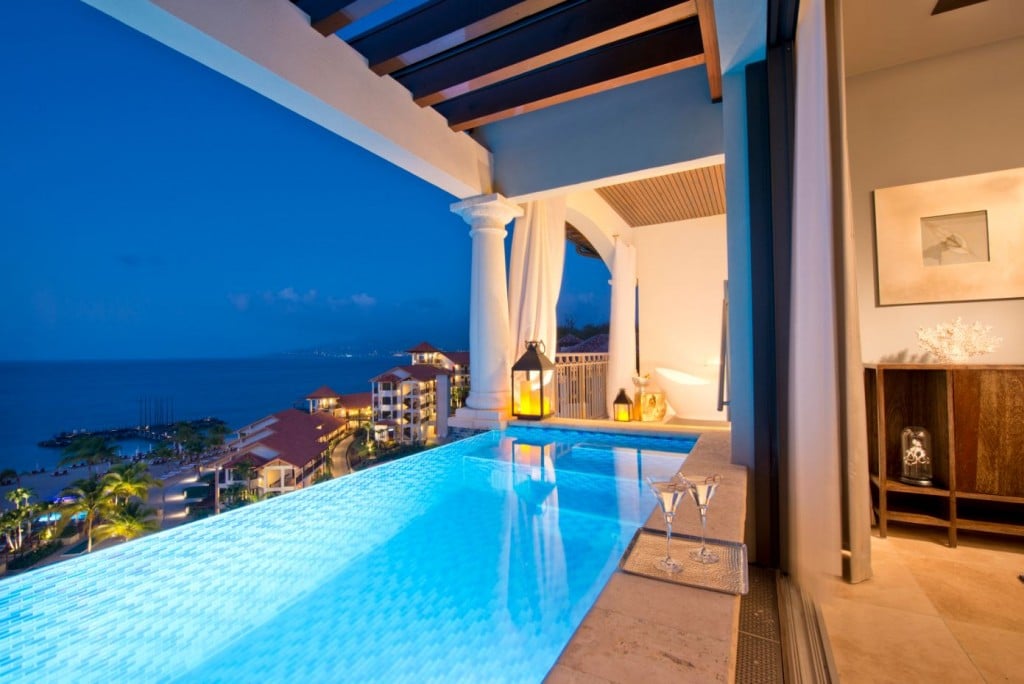 Sky Pool Suite Balcony at twilight